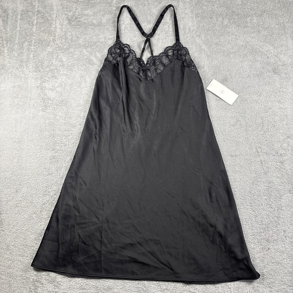 Flora by Flora Nikrooz Other - Flora by Flora‎ Nikrooz Slip Black Satin Lace Bodice Sheer Nightgown Size M NWT